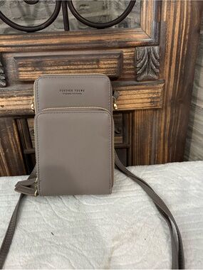 Forever Young Taupe Belt/Crossbody Phone Bag with Gold Hardware